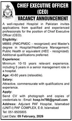 Latest PAF Hospital Islamabad Job Notice 2026